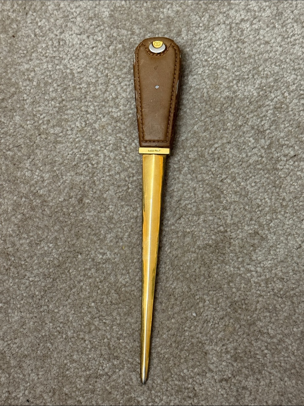 Gucci Vintage Leather Handle Gold Letter Opener – Brown/Gold